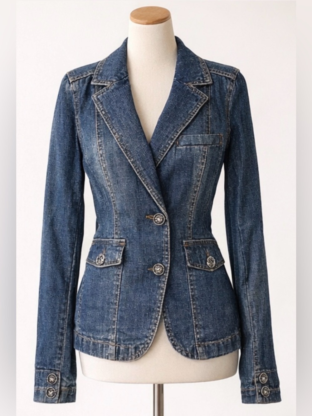 🆕 [ ITW by Claude Brown] Denim Blazer w/Rhinestone Buttons Sz:2